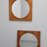 1970s Pair of Oak Large Square Mirrors, Czechoslovakia