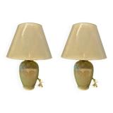 Pair of cream ceramic lamps, 1980s, art deco style, Miami light 73