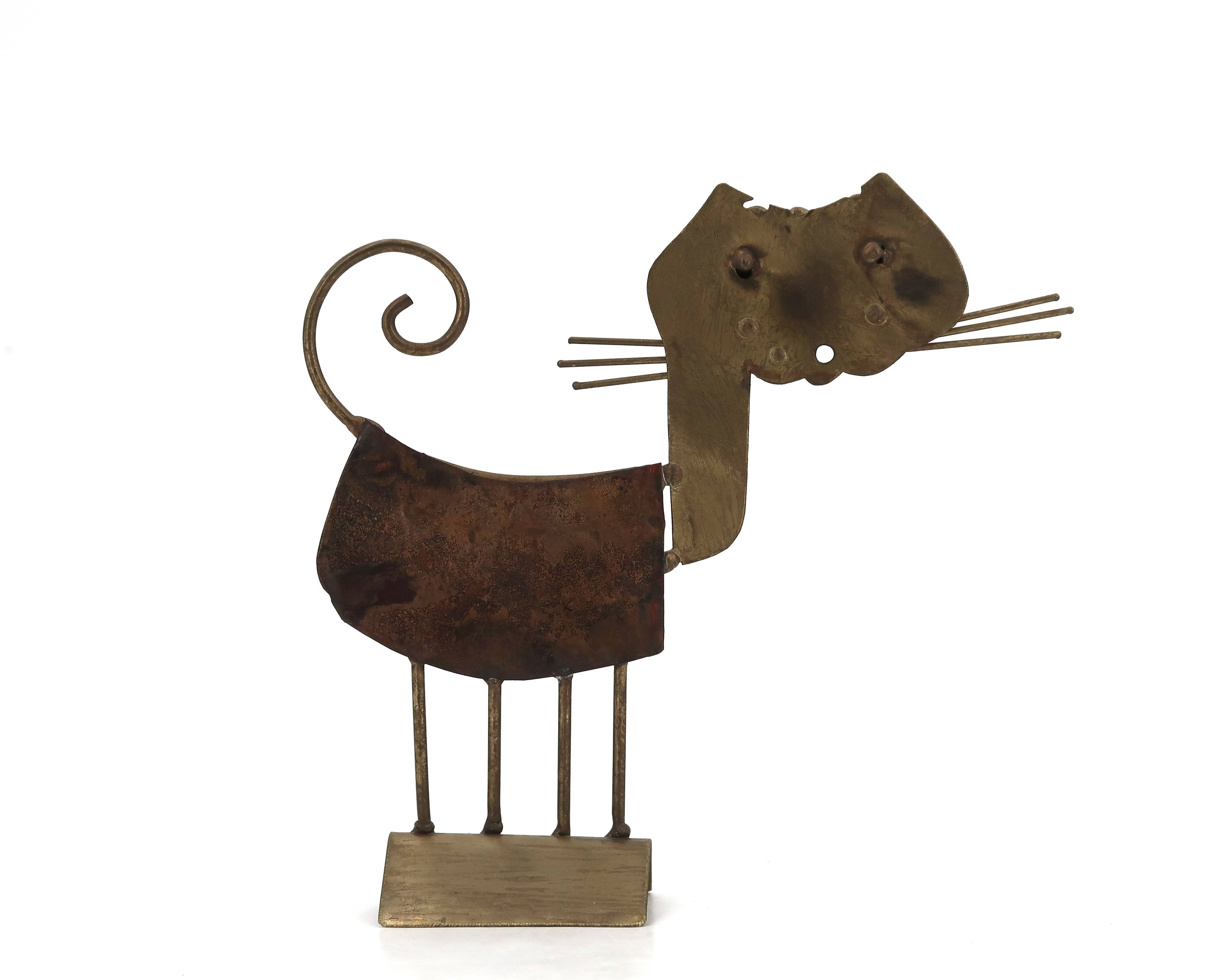 Brutalist sculpture of a cat in copper and brass by JARC, 1950s.
