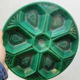 3 assiettes à huîtres art déco décor géométrique vert