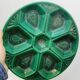 3 art deco oyster plates with green geometric decor