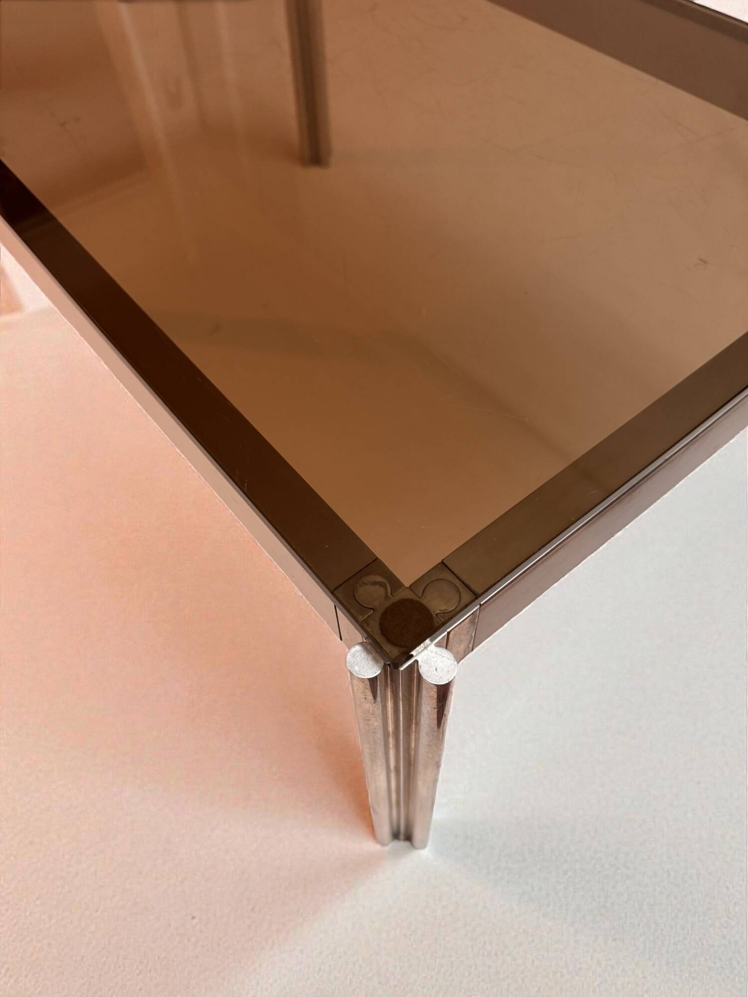 Aluminium coffee table with smoked glass by Georges Ciancimino, 1970.
