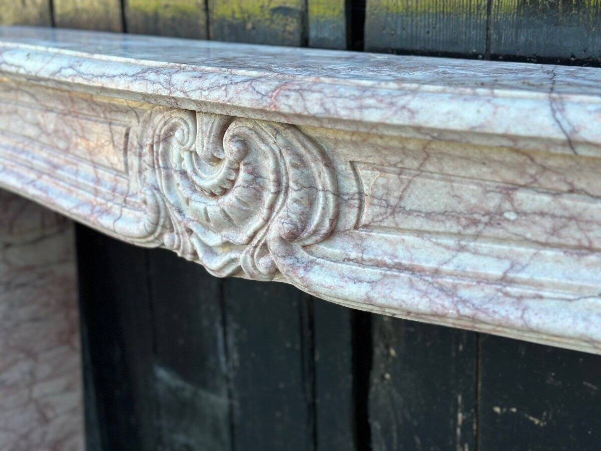 Louis XV Style Fireplace In Pink Marble, Circa 1980