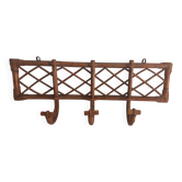 Porte-manteau mural vintage en rotin et bambou – années 60-70