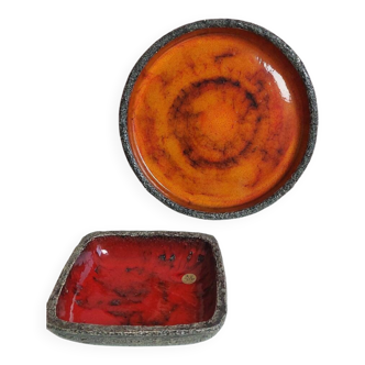 2x Vintage Fat Lava Schaal door Jan van Erp 1960's.