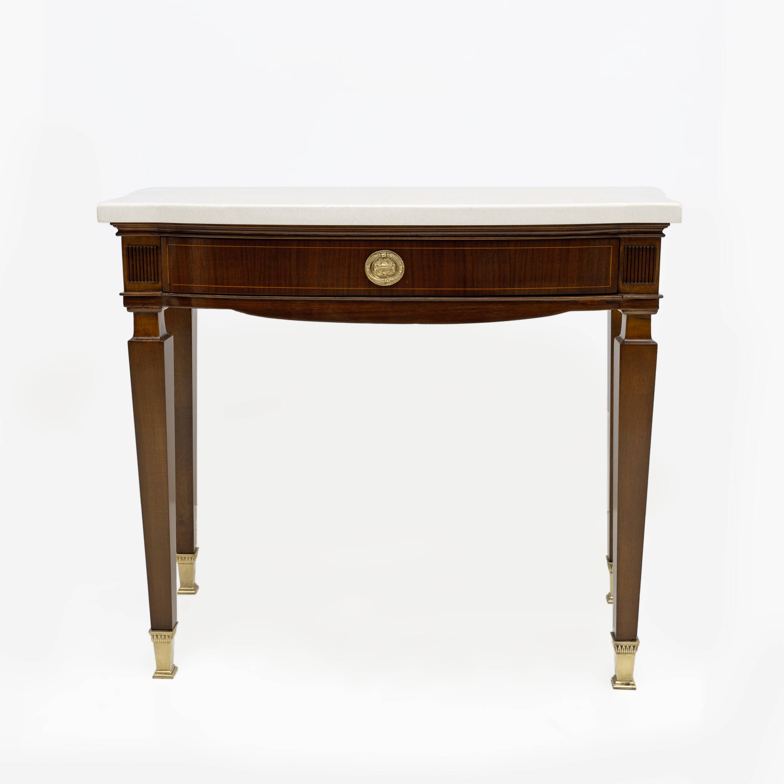 Pair of Neoclassical Style Marble and Mahogany Bedside Tables