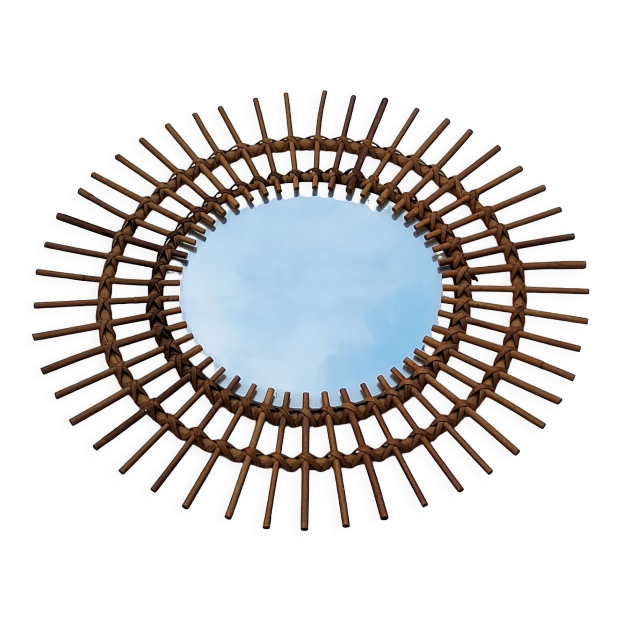 Sun mirror of the 50s in rattan