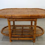 Table basse vintage bambou et osier tressé