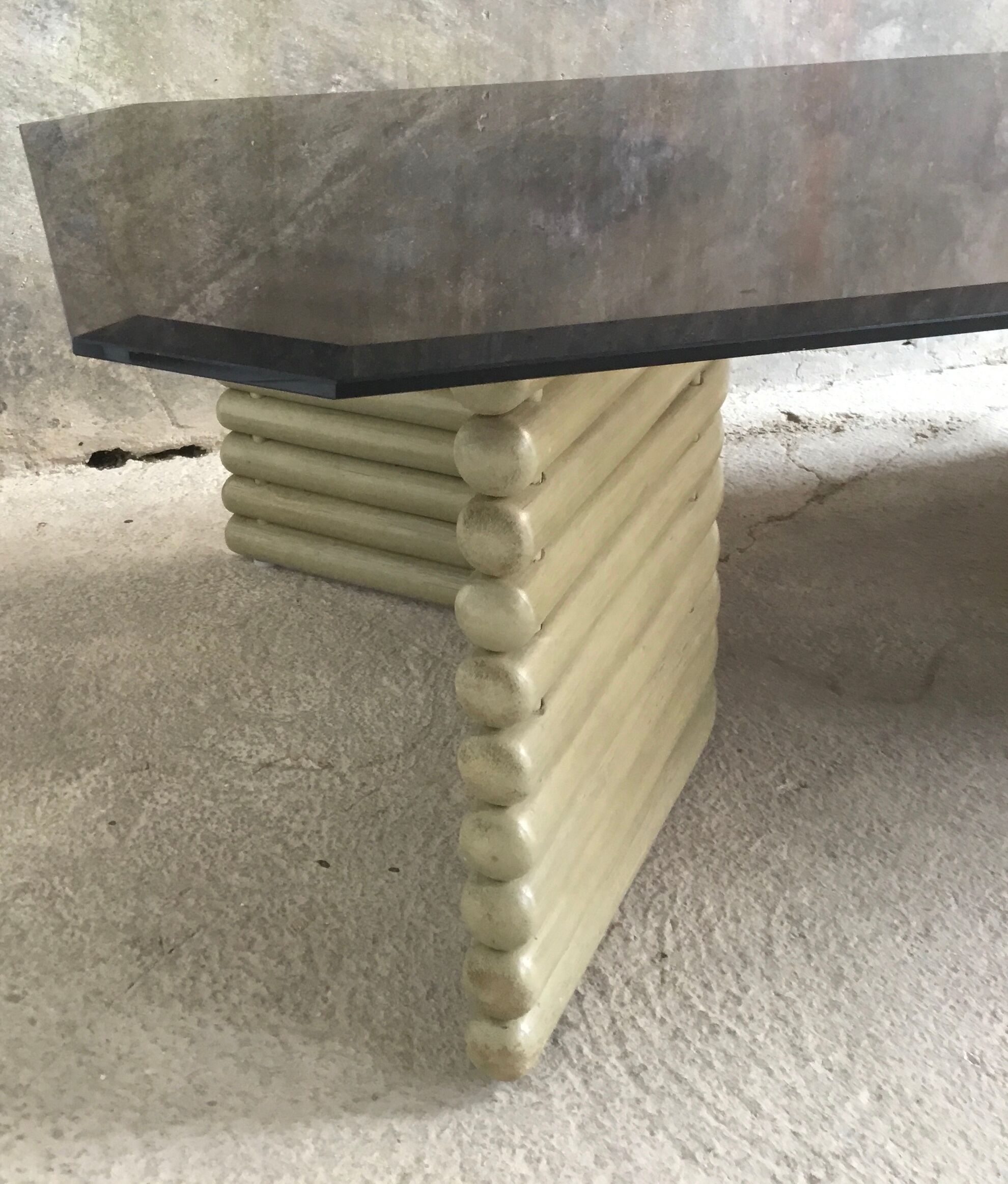 Coffee table smoked glass and wood Flecht workshop, Schütz, made in W Germany