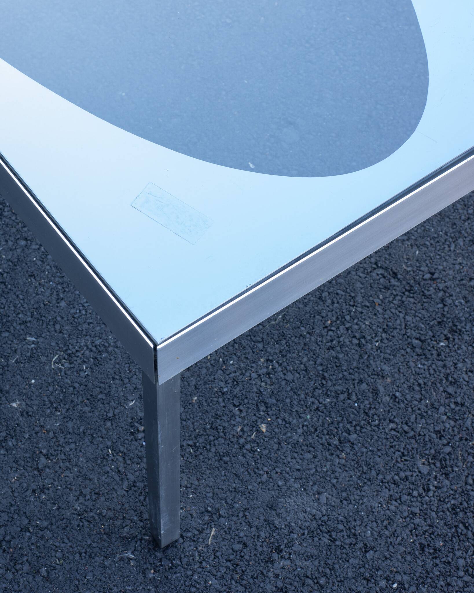 Glass coffee table with brushed aluminum legs, 1970