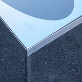 Glass coffee table with brushed aluminum legs, 1970