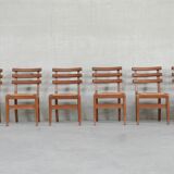 Set of Six Mid-Century French Oak Dining Chairs (6)