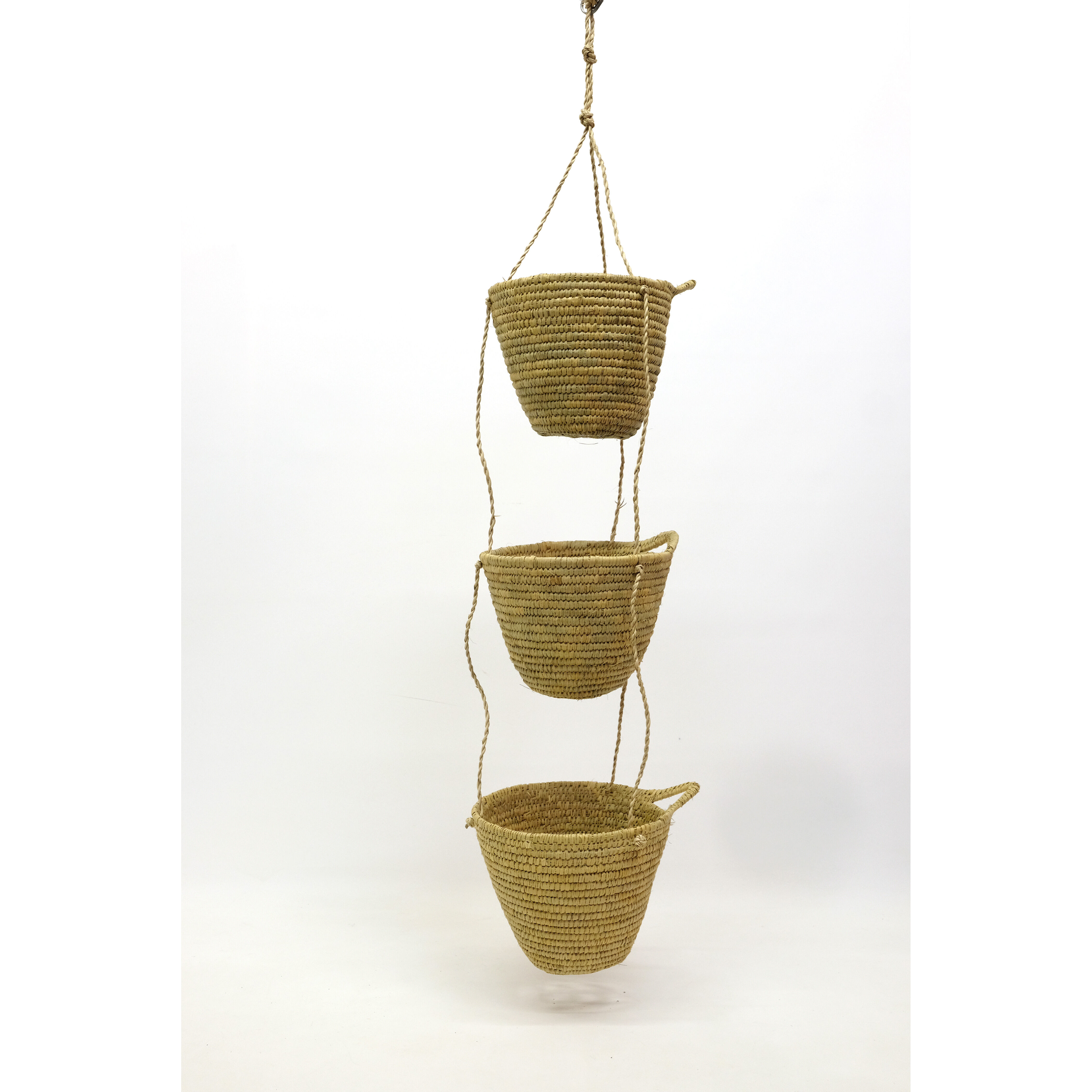 Hanging baskets made of natural fiber