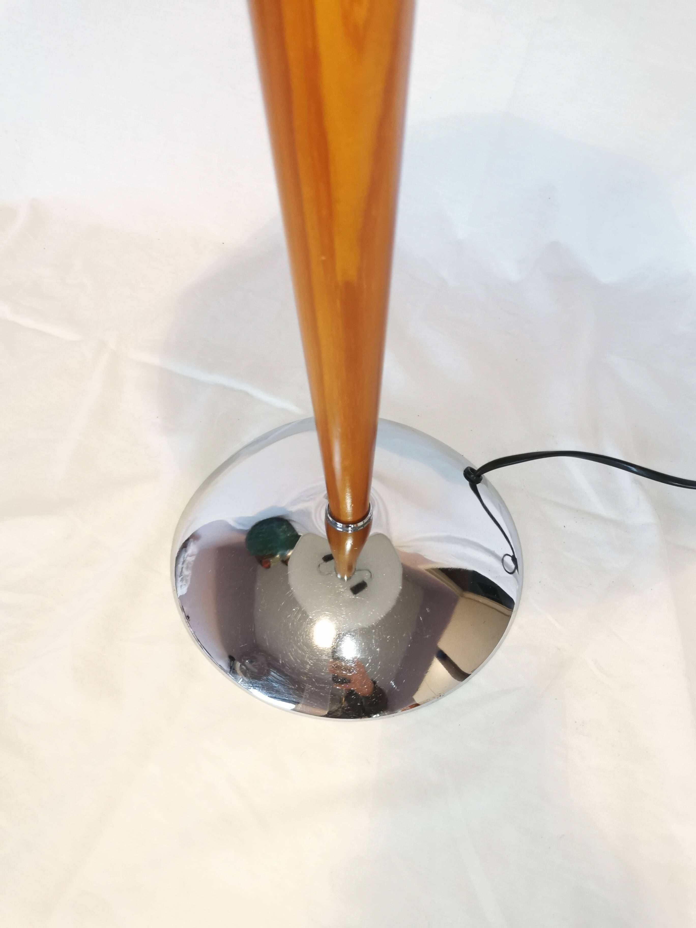 Large double bulb liner lamp, chrome and wood, 1980