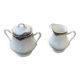 Sucrier et pot a lait, PP limoges france, porcelaine blanche art deco