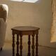 Danish hexagonal side table in oak with turned legs, 1950s.