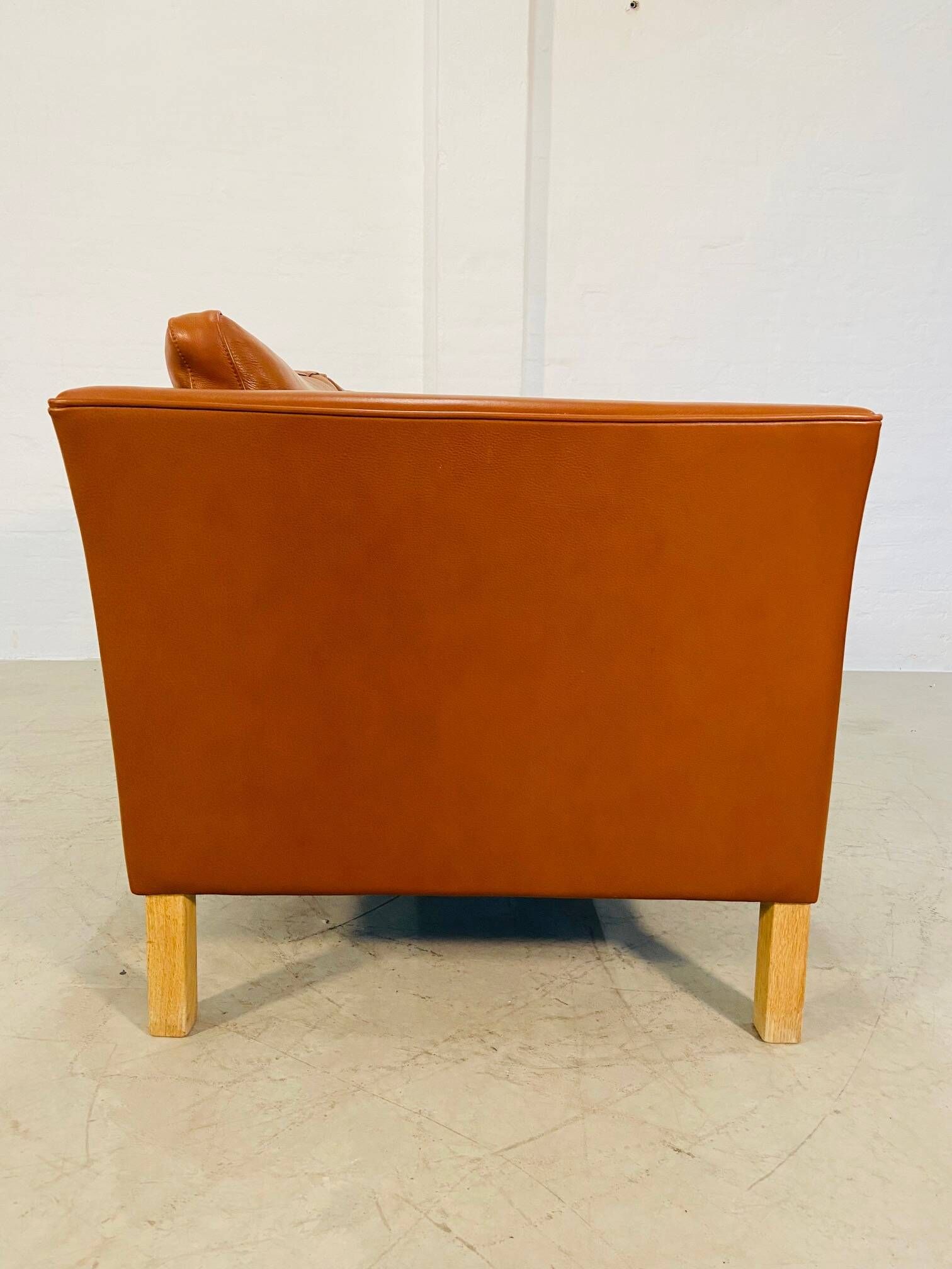 Vintage retro danish mogens hansen 2 person cognac leather sofa