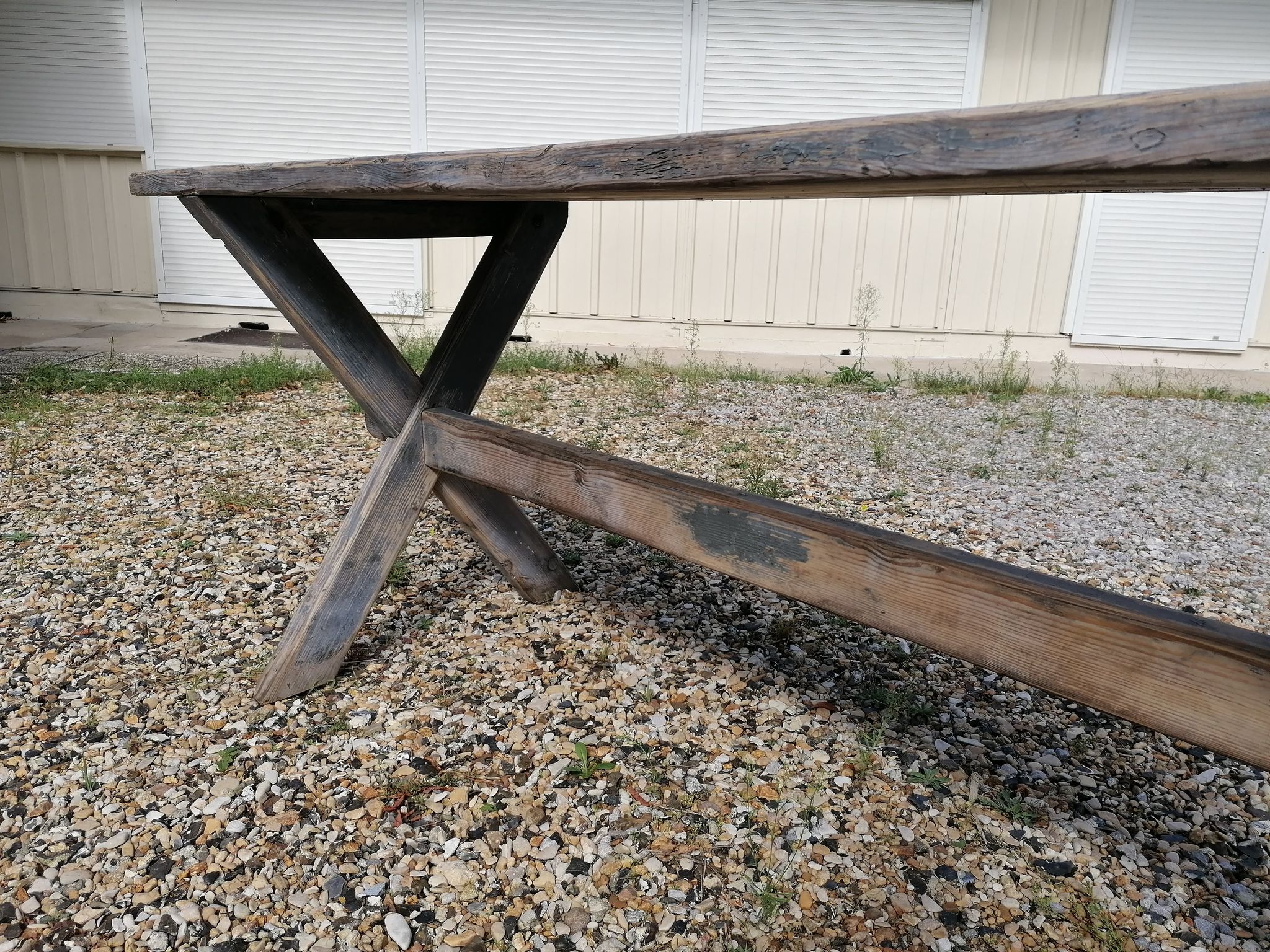 Table ferme  vintage en bois 2m, pieds en x