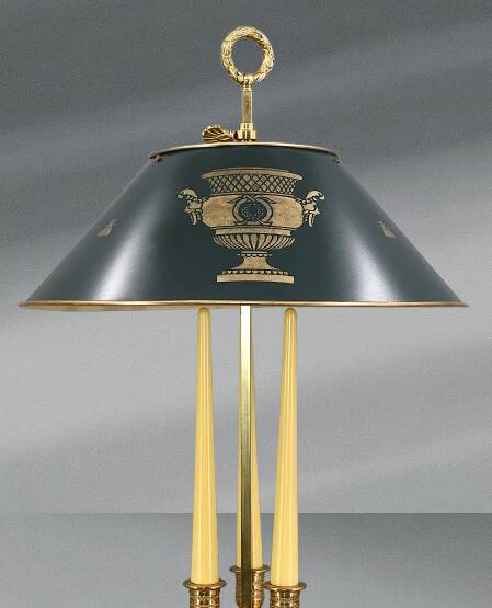Empire Style Solid Bronze Bouillotte Lamp with Sheet Metal Shade