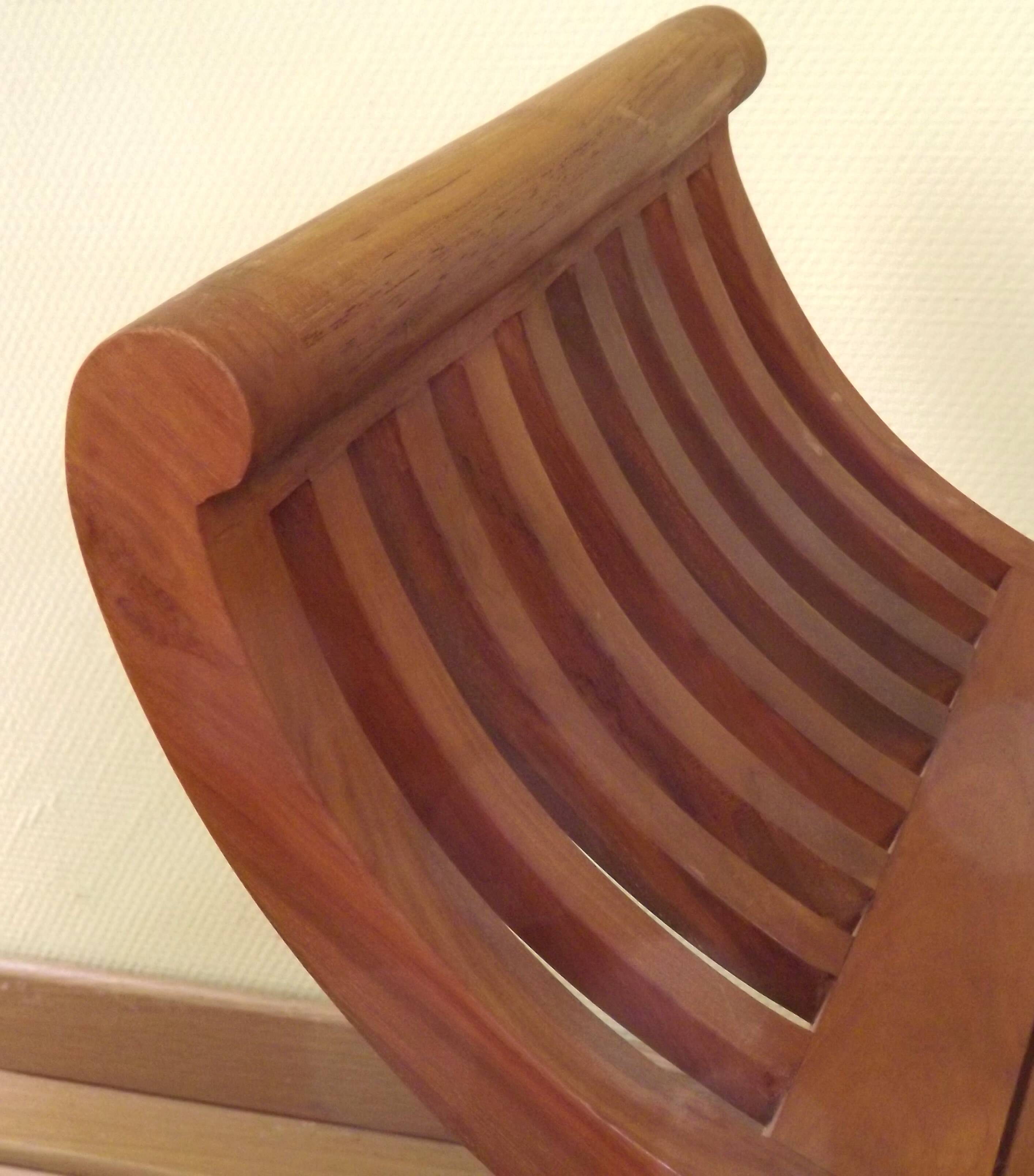 Solid Wood Curule Stool Vintage French Curved Slatted Seat Mid Century
