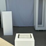 Trio of small rectangular serving dishes white and black Indonesian ceramic 21x16