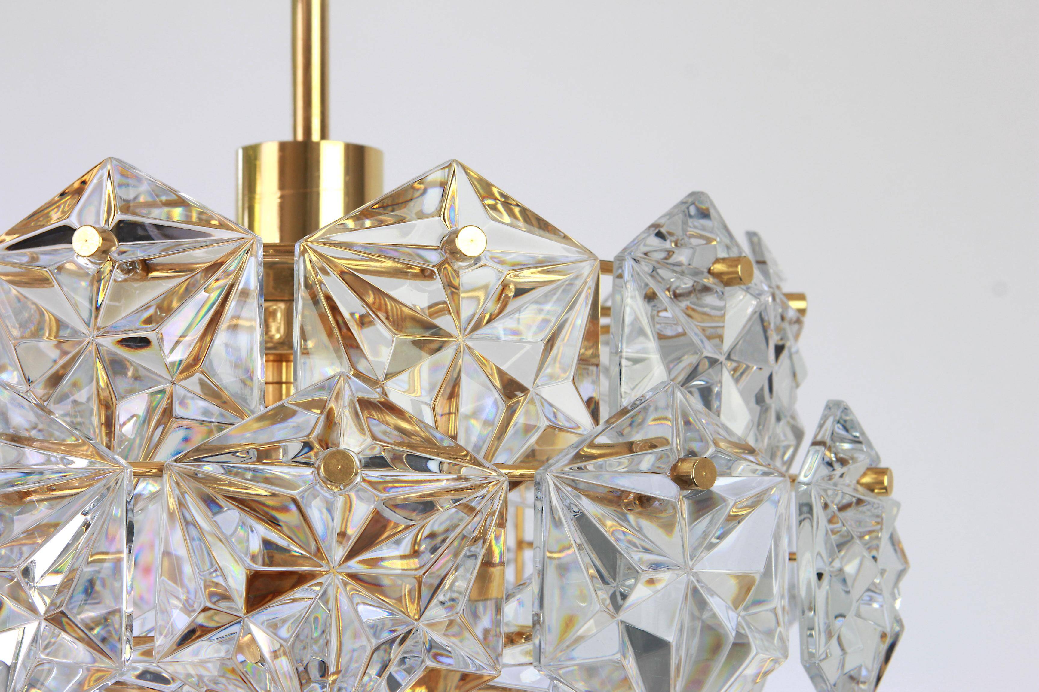 Magnificent chandelier, brass and crystal glass by Kinkeldey, Germany, 1970.
