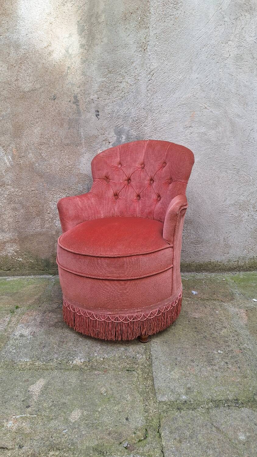 Velvet toadstool armchair, old rose