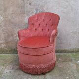 Fauteuil crapaud velours vieux rose