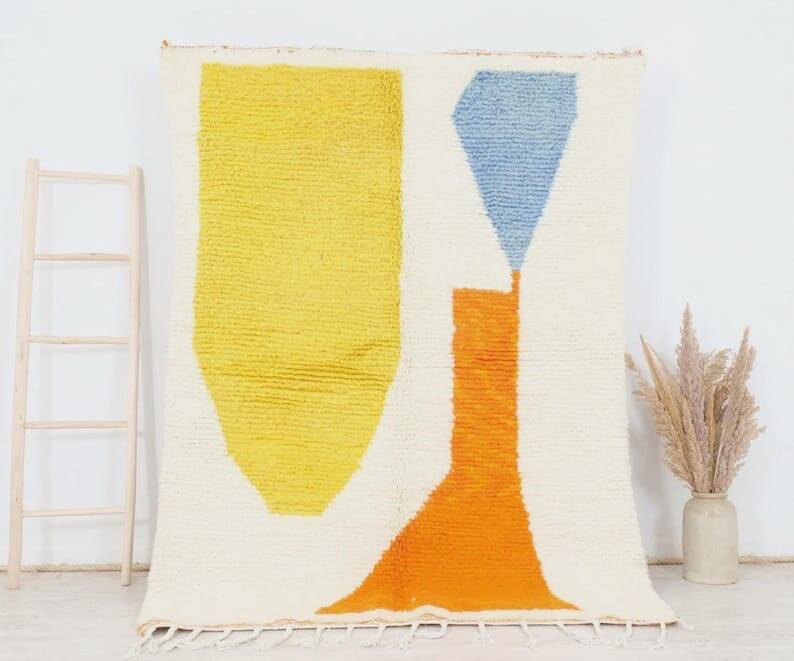 Handwoven Berber rug with traditional coloured patterns, size 1.4/2.6 m.