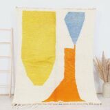 Handwoven Berber rug with traditional coloured patterns, size 1.4/2.6 m.