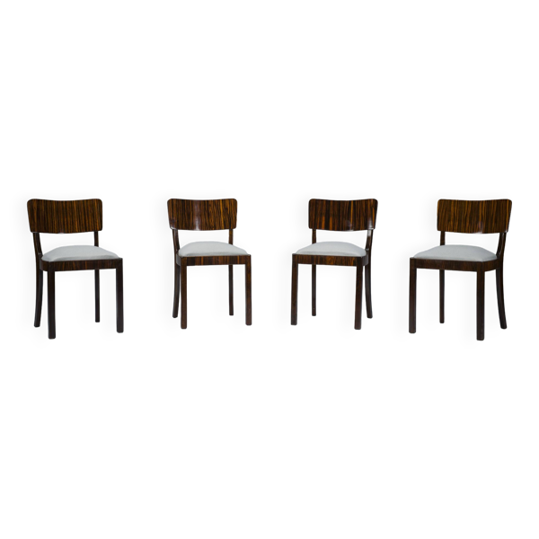 Chaises de salle à manger Art Déco Makassar, années 1930, ensemble de 4