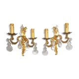 Pair of asymmetrical appliques, gilded bronze and crystal tassels, Louis XV style