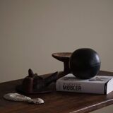 Brutalist table in antique Spanish solid oak and wrought iron, 19th century.