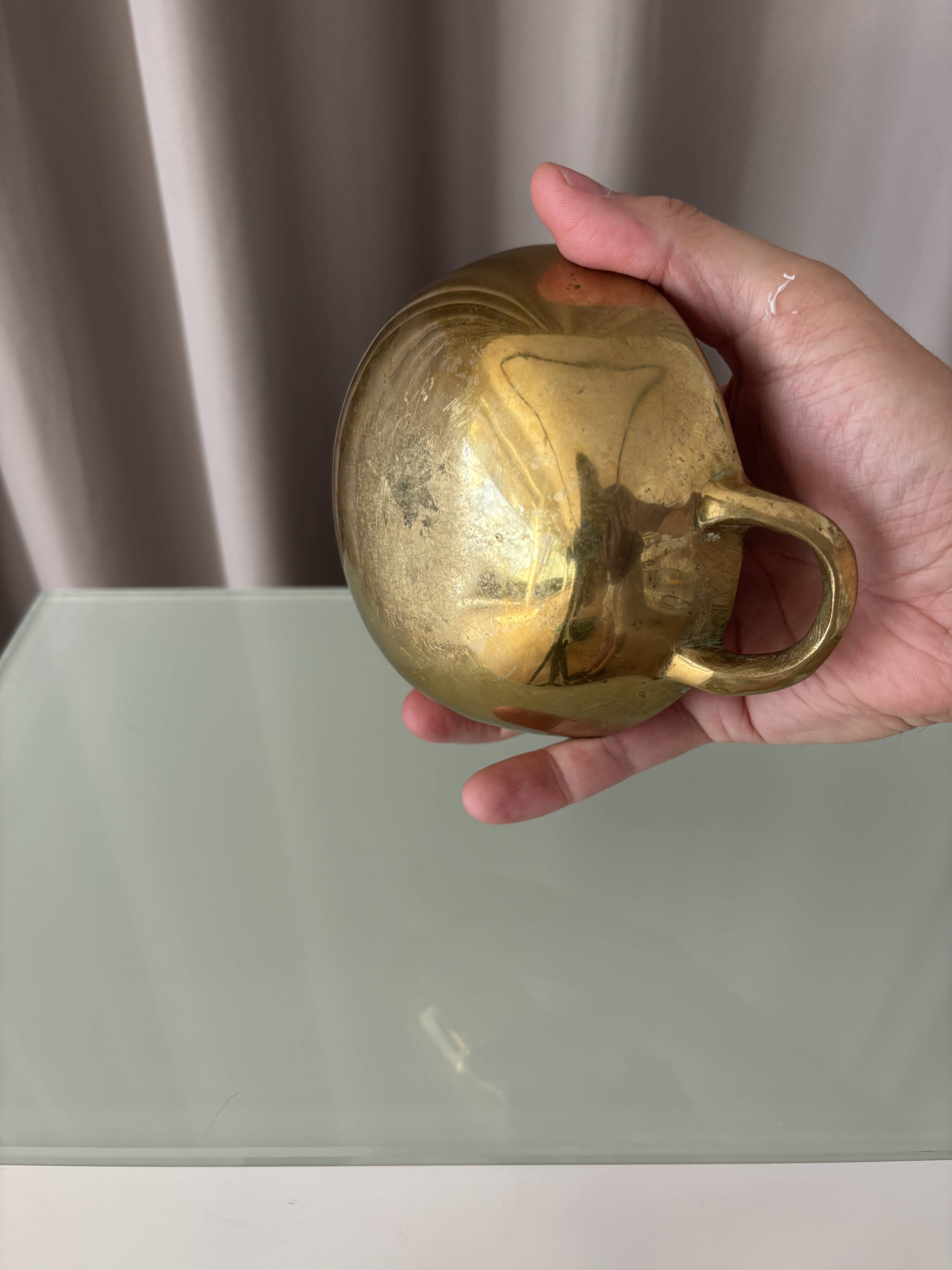 Vintage Solid Brass Catchall Bowl with Loop Handles, 1960s