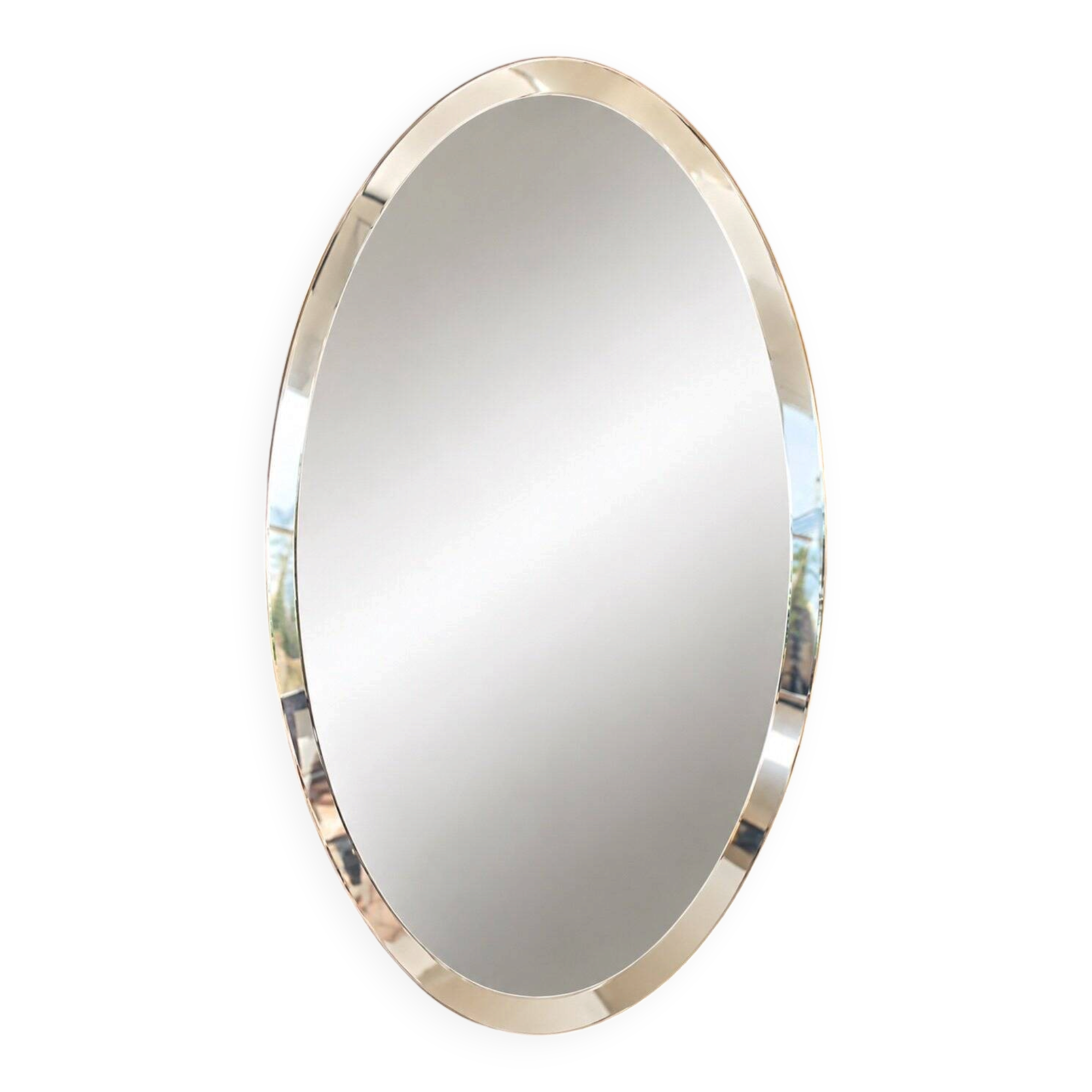 Vintage Oval Mirror Bevelled Glass Frameless – 1950s