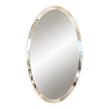 Vintage Oval Mirror Bevelled Glass Frameless – 1950s