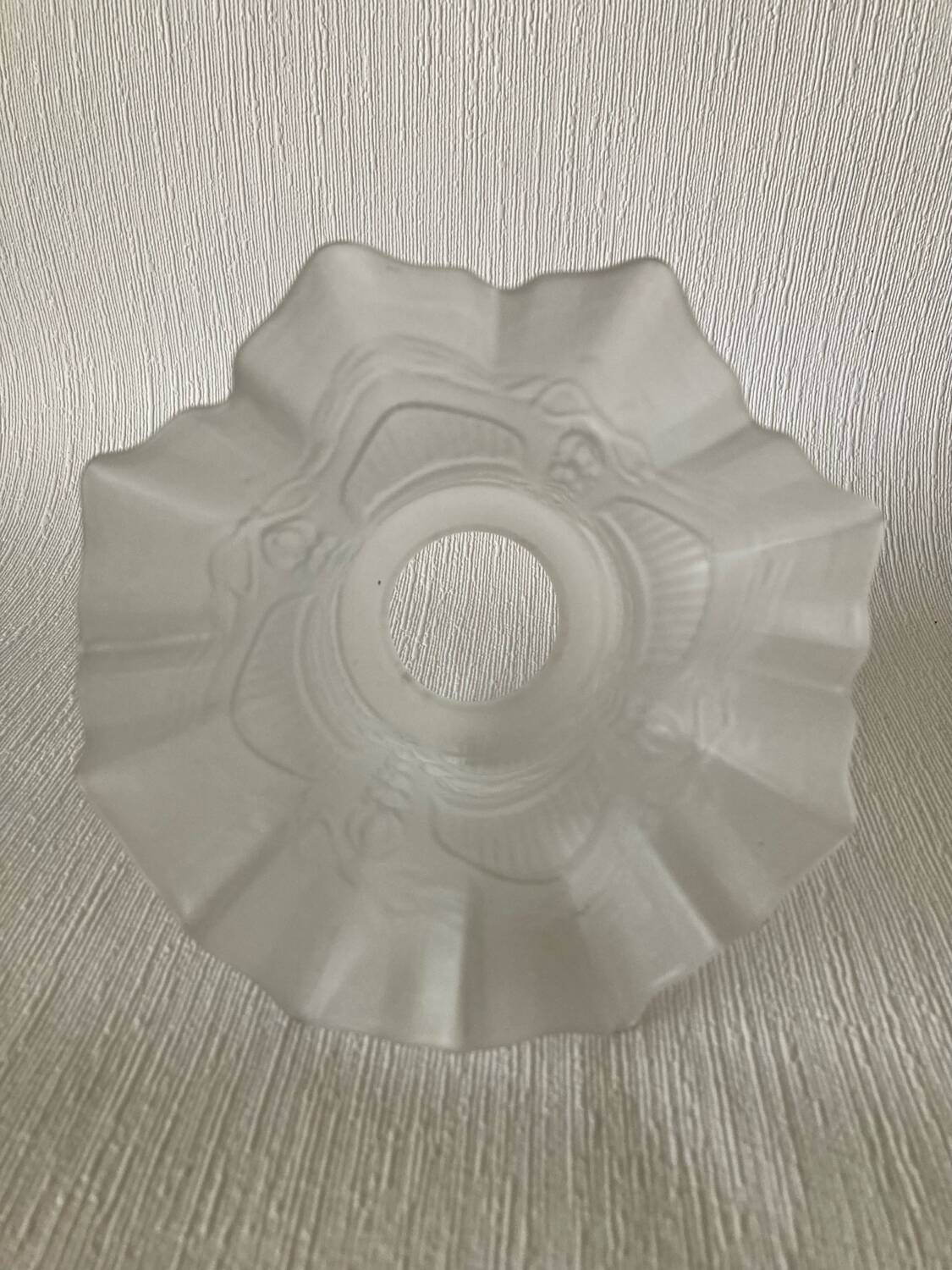 Antique tulip lampshade in white frosted glass with pleated crown