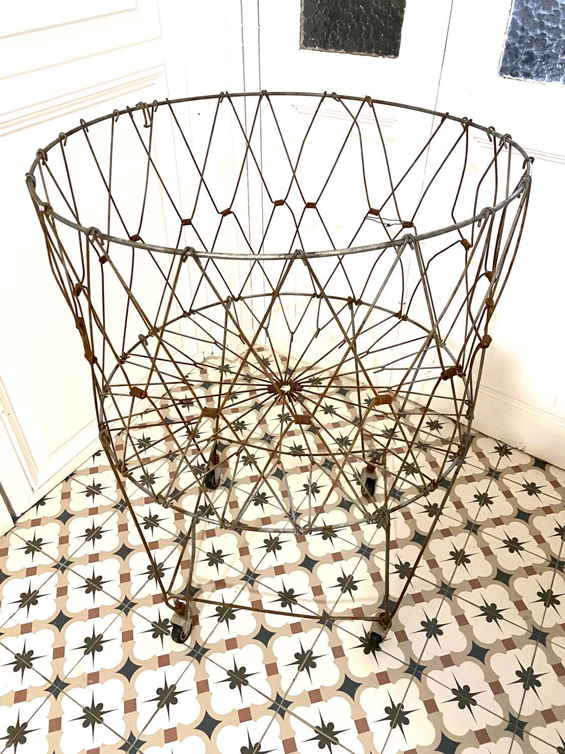 Old vintage foldable laundry basket