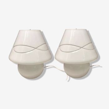 White murano glass table lamps, 1980