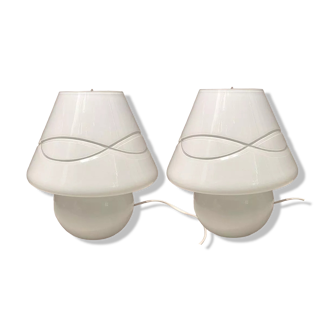 White murano glass table lamps, 1980