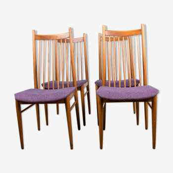 Série de 4 chaises de repas danoises en teck et tissu