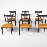 Set of 2 Black and Gold Armchairs and 4 Chairs, Empire style