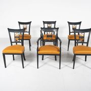 Set of 2 Black and Gold Armchairs and 4 Chairs, Empire style