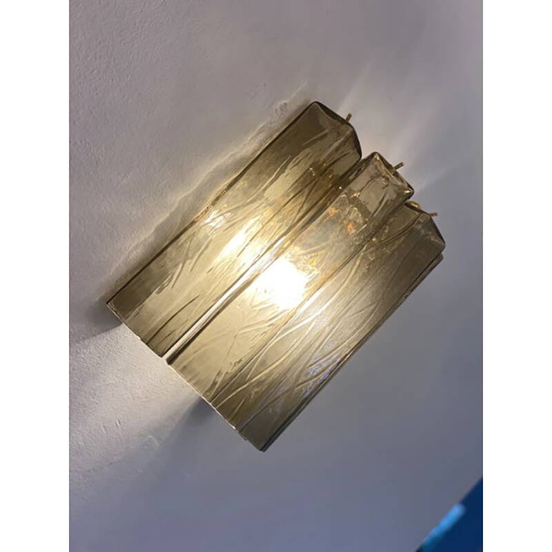 Mid-Century Modern Style Fumè "Squared" Murano Glass Wall Sconce