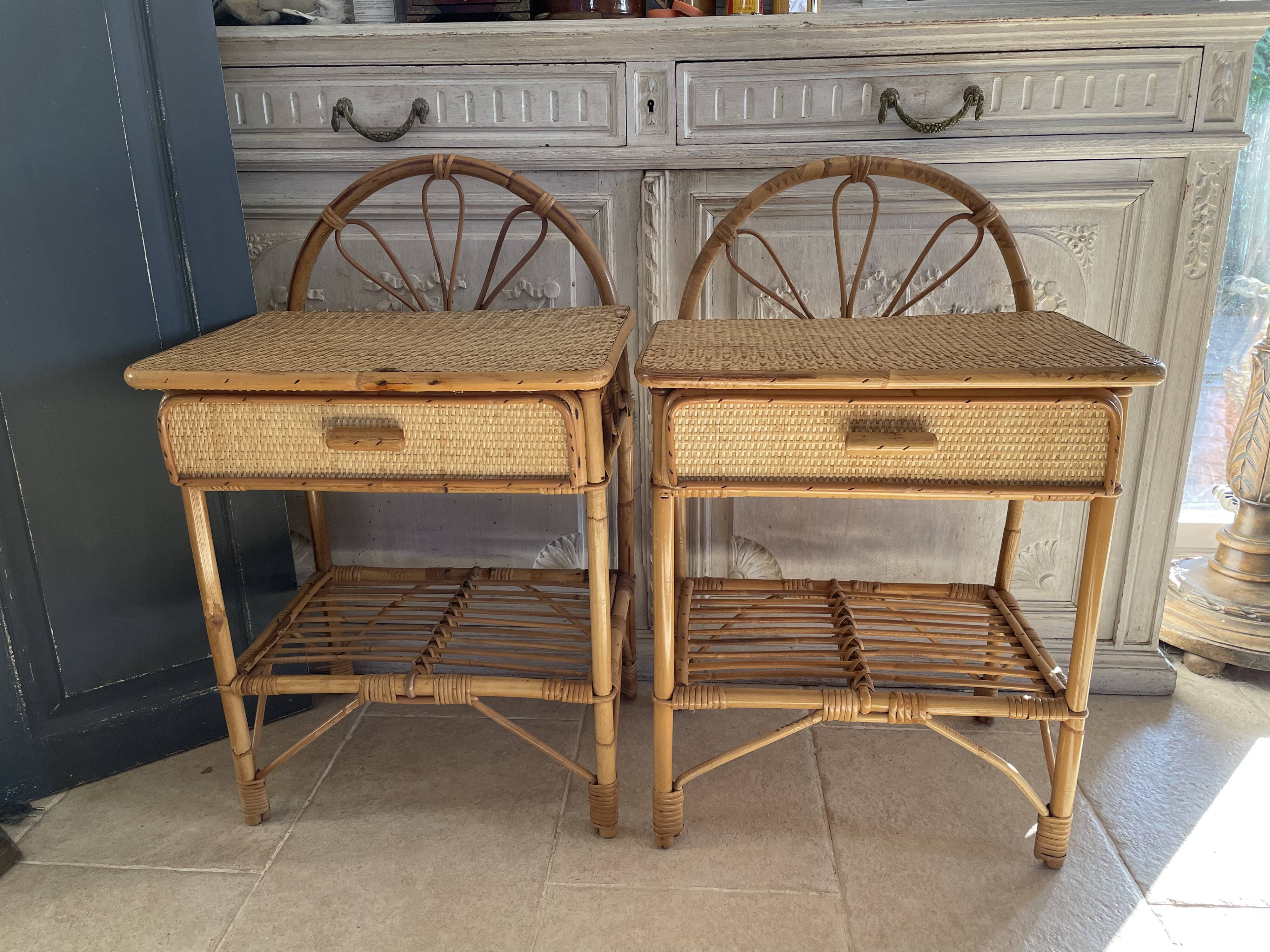 Pair of rattan bedside tables