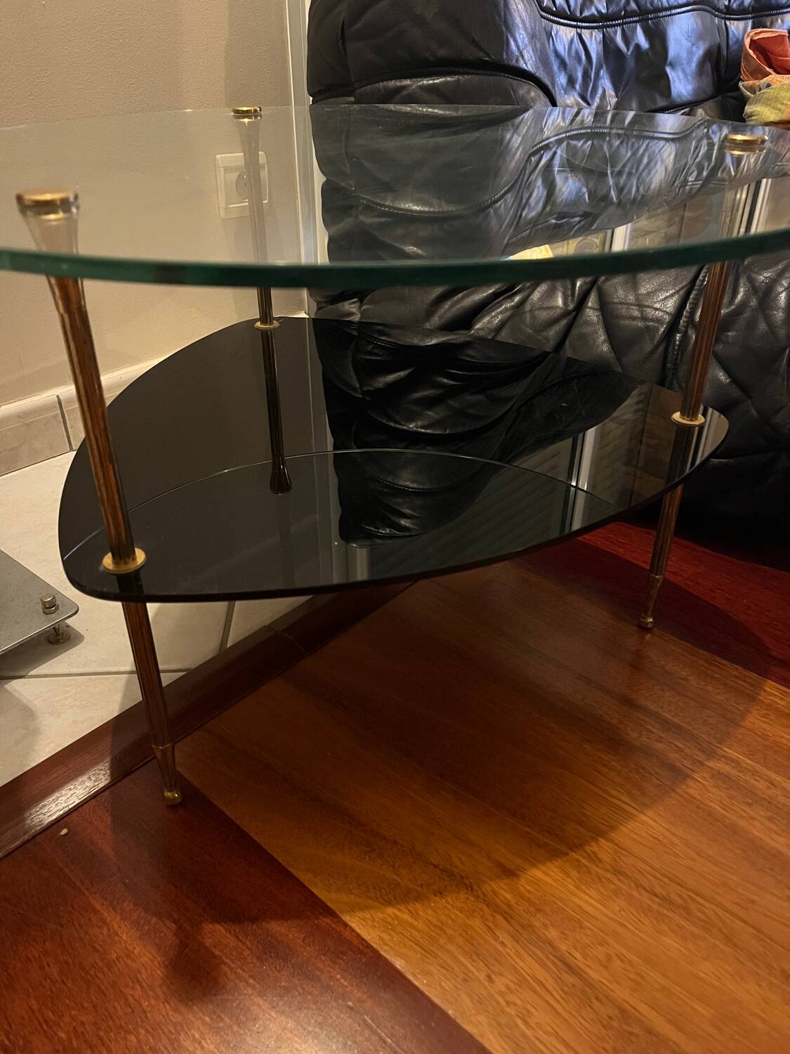 Glass and brass coffee table