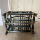 Indonesian style bamboo and rattan magazine rack - 1960s - green stained
