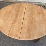 Table à manger art déco ronde extensible rénové en bois brut 1950 225cm