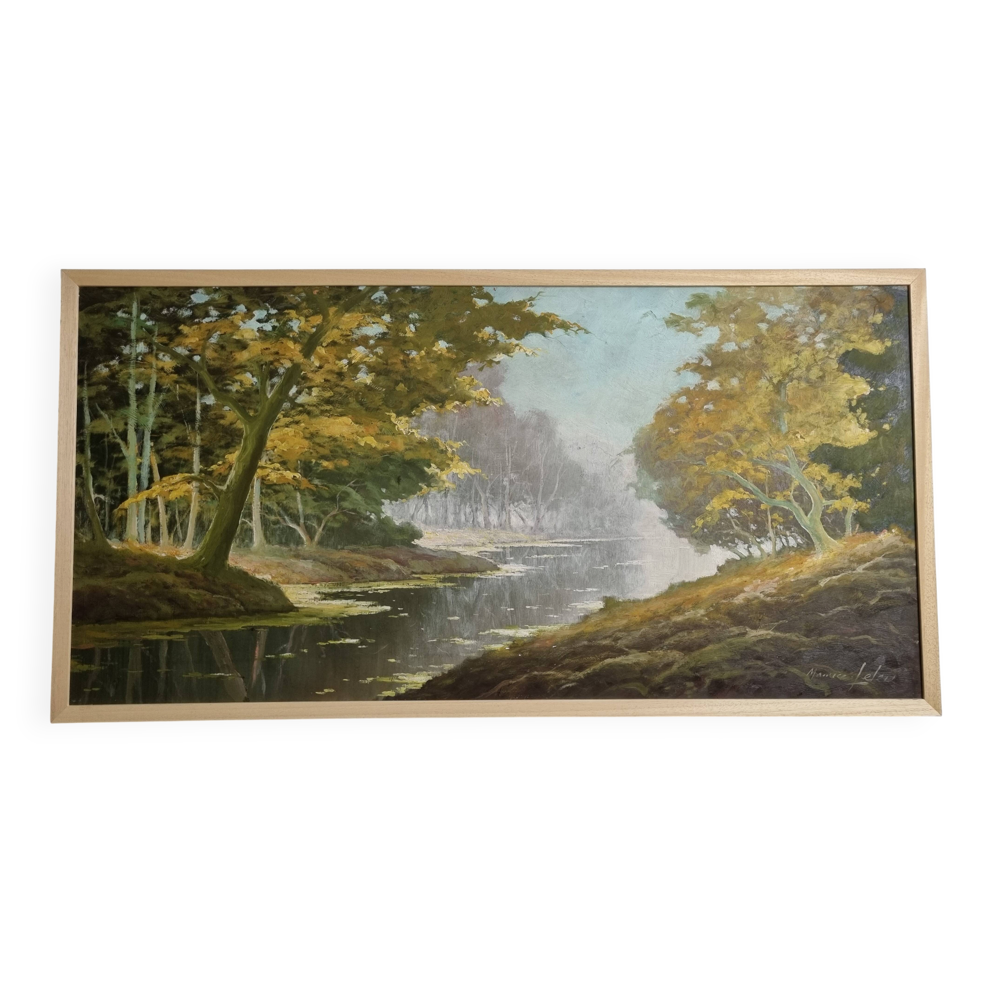 Oil on panel signed by Maurice Leuleu Autumn landscape 104x54 cm framed
