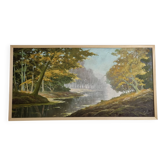Oil on panel signed by Maurice Leuleu Autumn landscape 104x54 cm framed